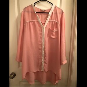 Pink Semi Sheer Blouse with White Trim